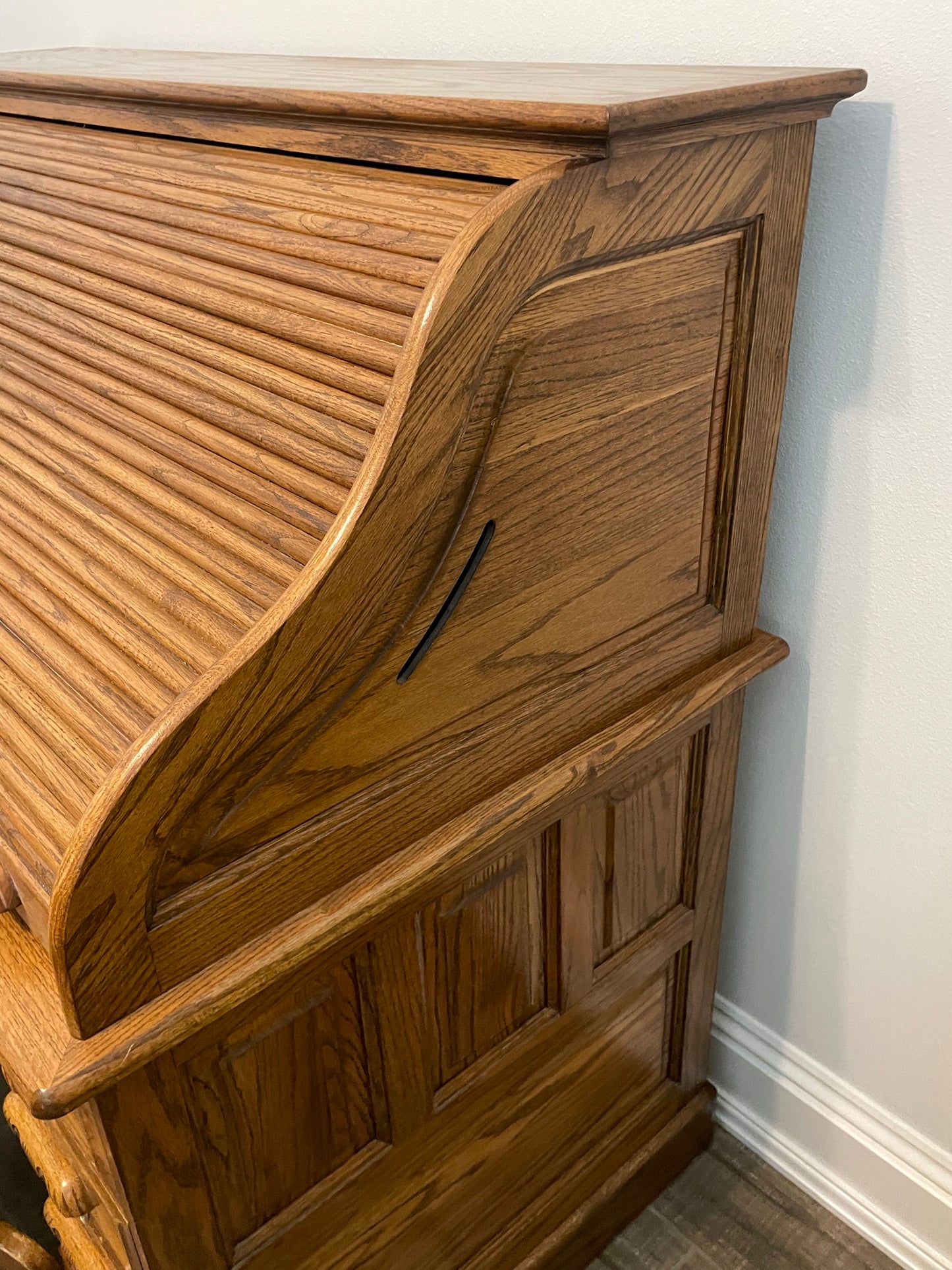 Solid Oak Vintage Roll Top Desk and Chair