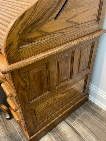 Solid Oak Vintage Roll Top Desk and Chair