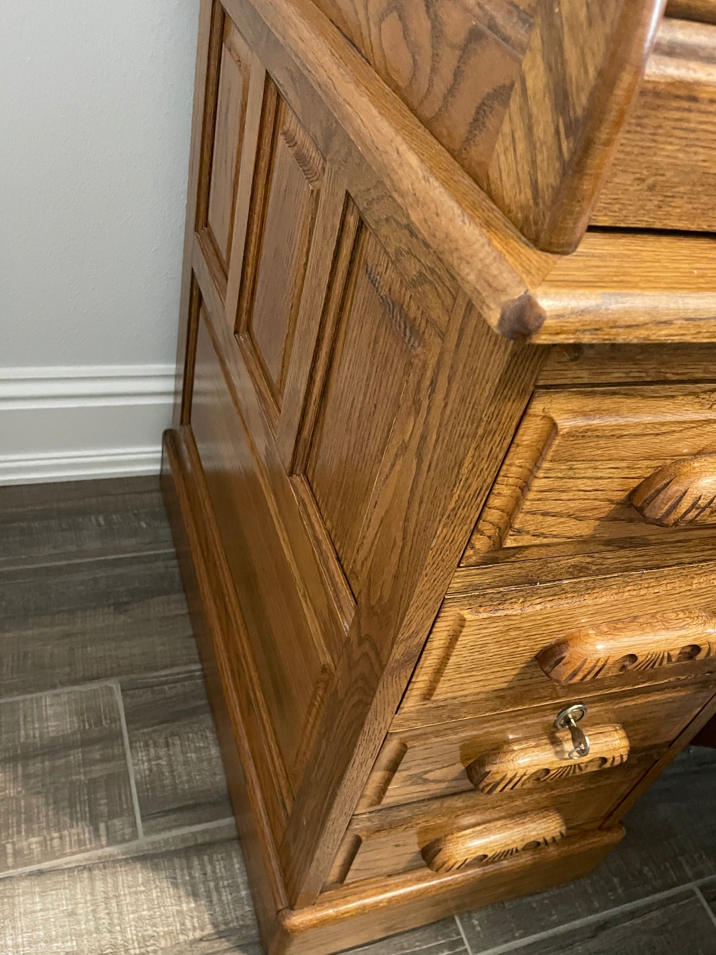 Solid Oak Vintage Roll Top Desk and Chair