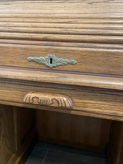 Solid Oak Vintage Roll Top Desk and Chair