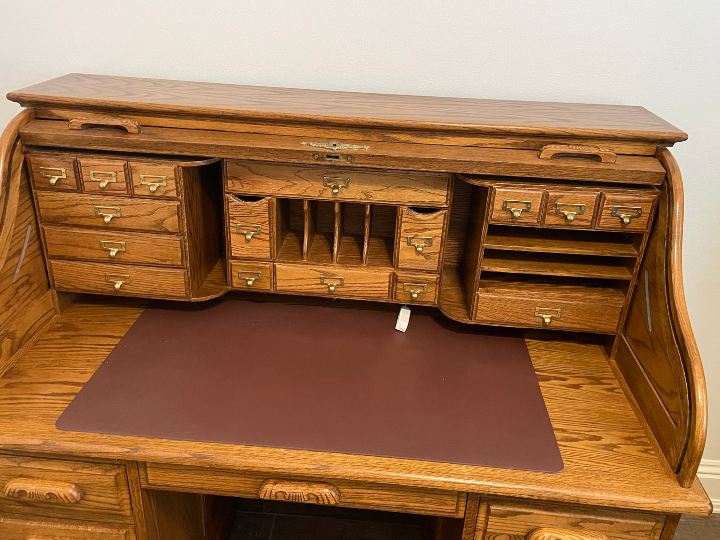 Solid Oak Vintage Roll Top Desk and Chair