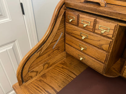 Solid Oak Vintage Roll Top Desk and Chair