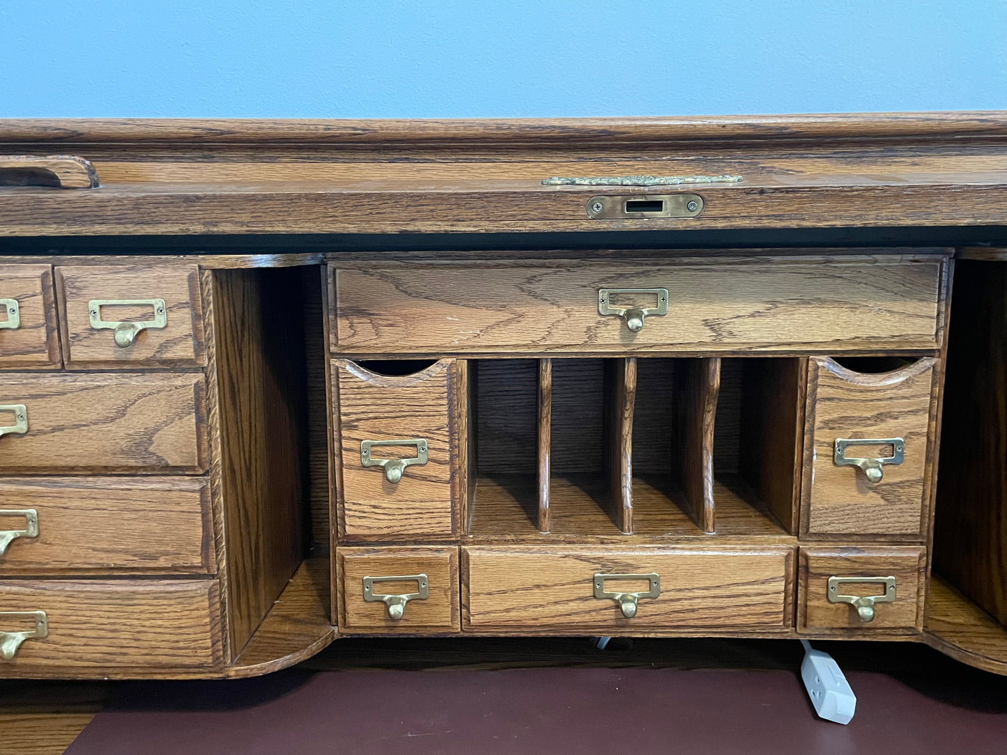 Solid Oak Vintage Roll Top Desk and Chair