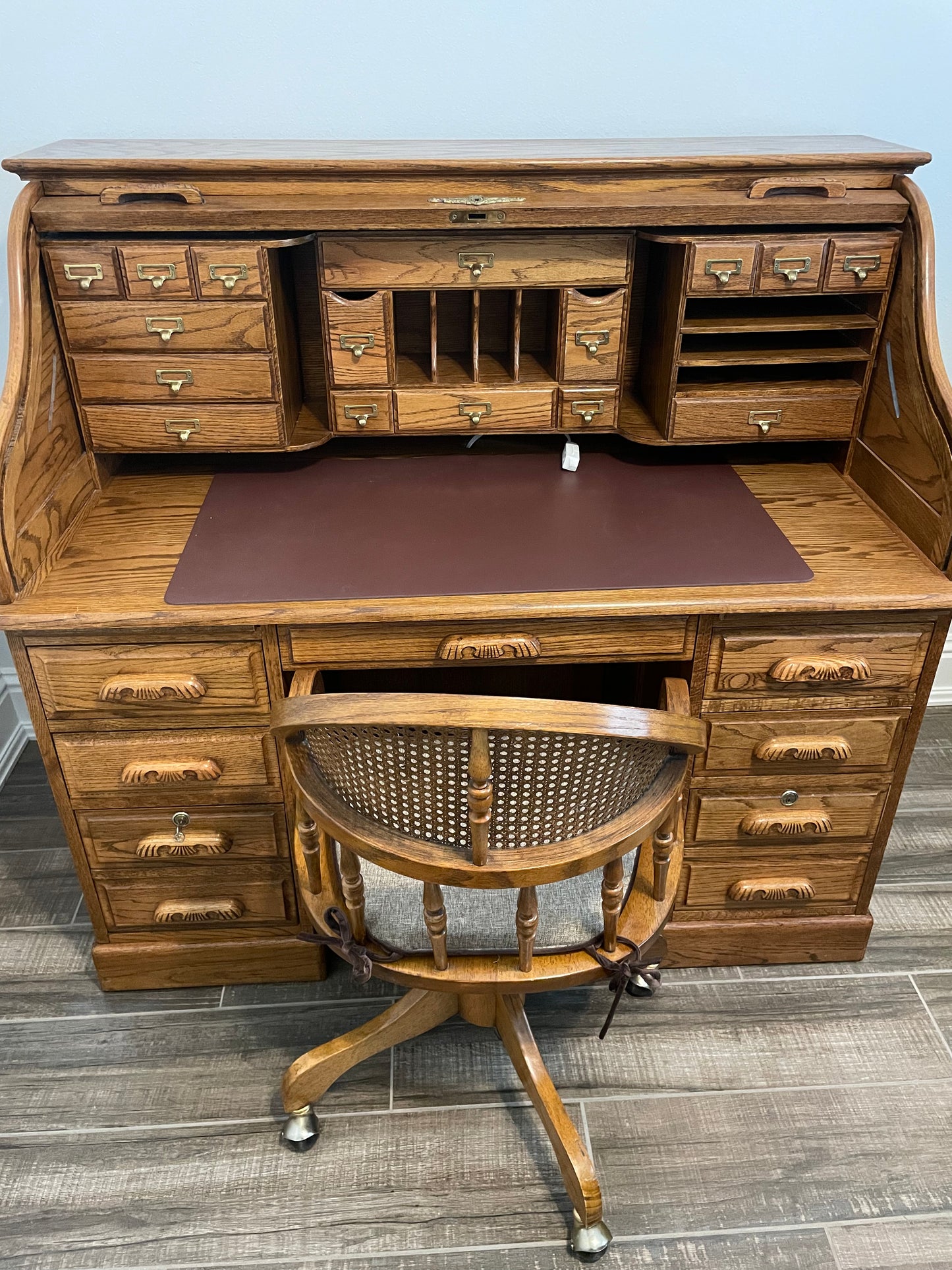 Solid Oak Vintage Roll Top Desk and Chair