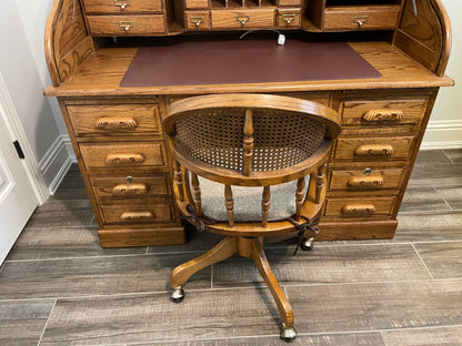 Solid Oak Vintage Roll Top Desk and Chair