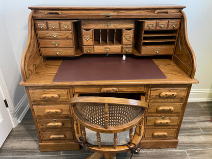 Solid Oak Vintage Roll Top Desk and Chair