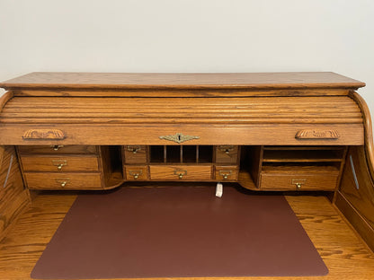 Solid Oak Vintage Roll Top Desk and Chair