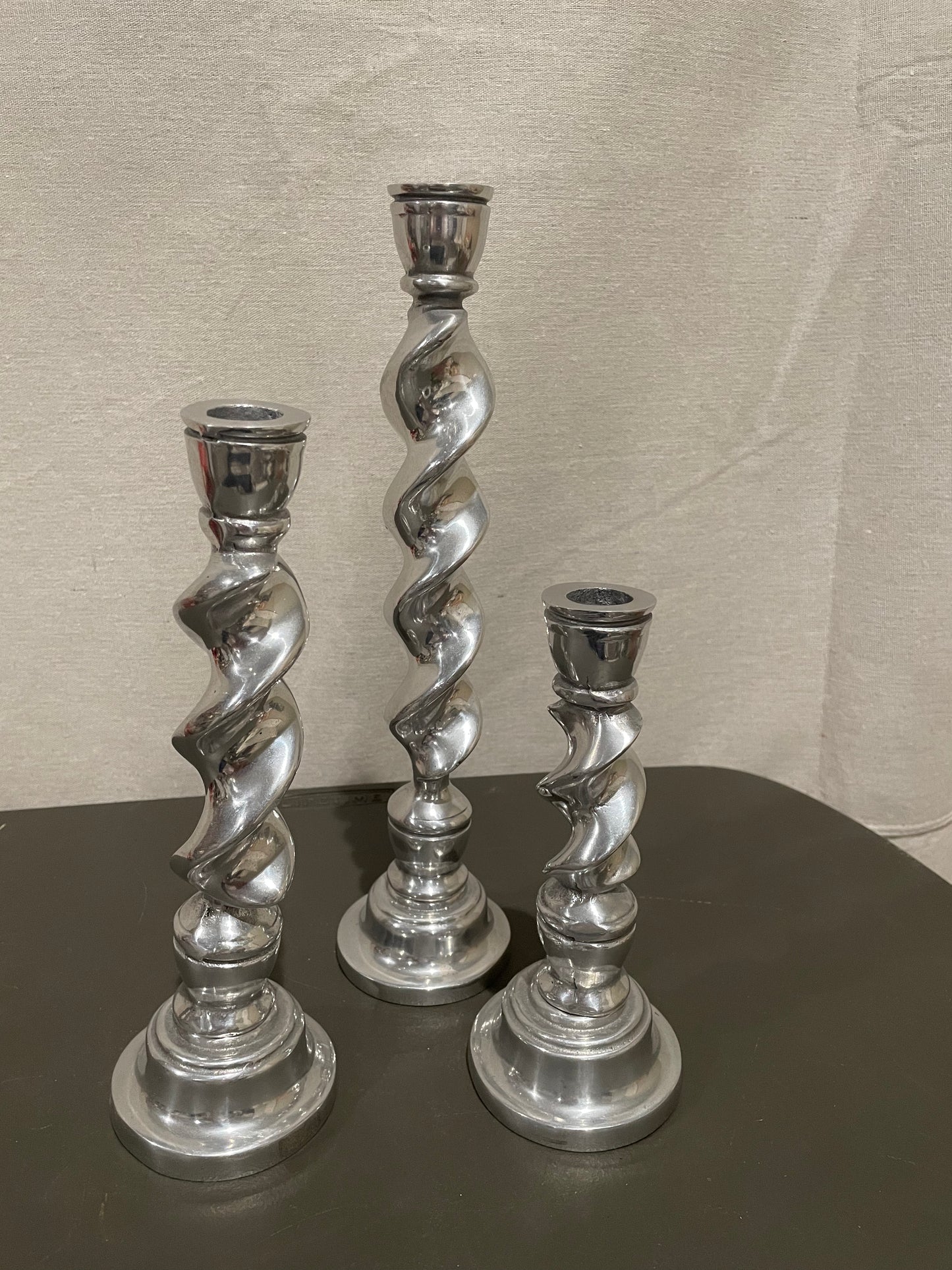 3 Tier Spiral Silver Candle Stick Holders