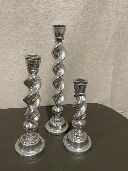 3 Tier Spiral Silver Candle Stick Holders