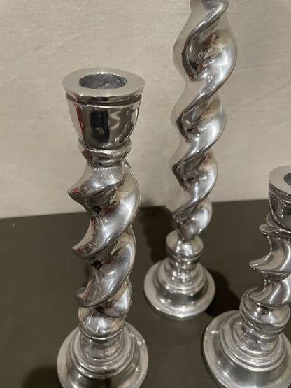 3 Tier Spiral Silver Candle Stick Holders