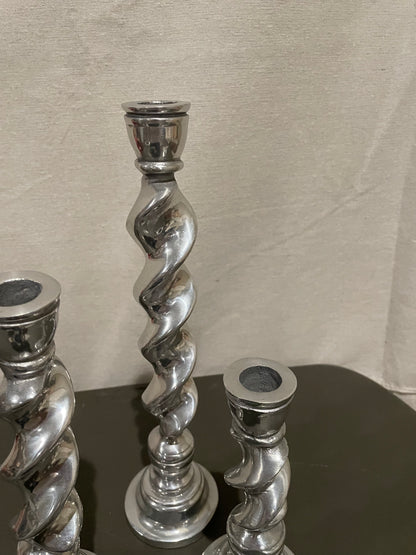 3 Tier Spiral Silver Candle Stick Holders