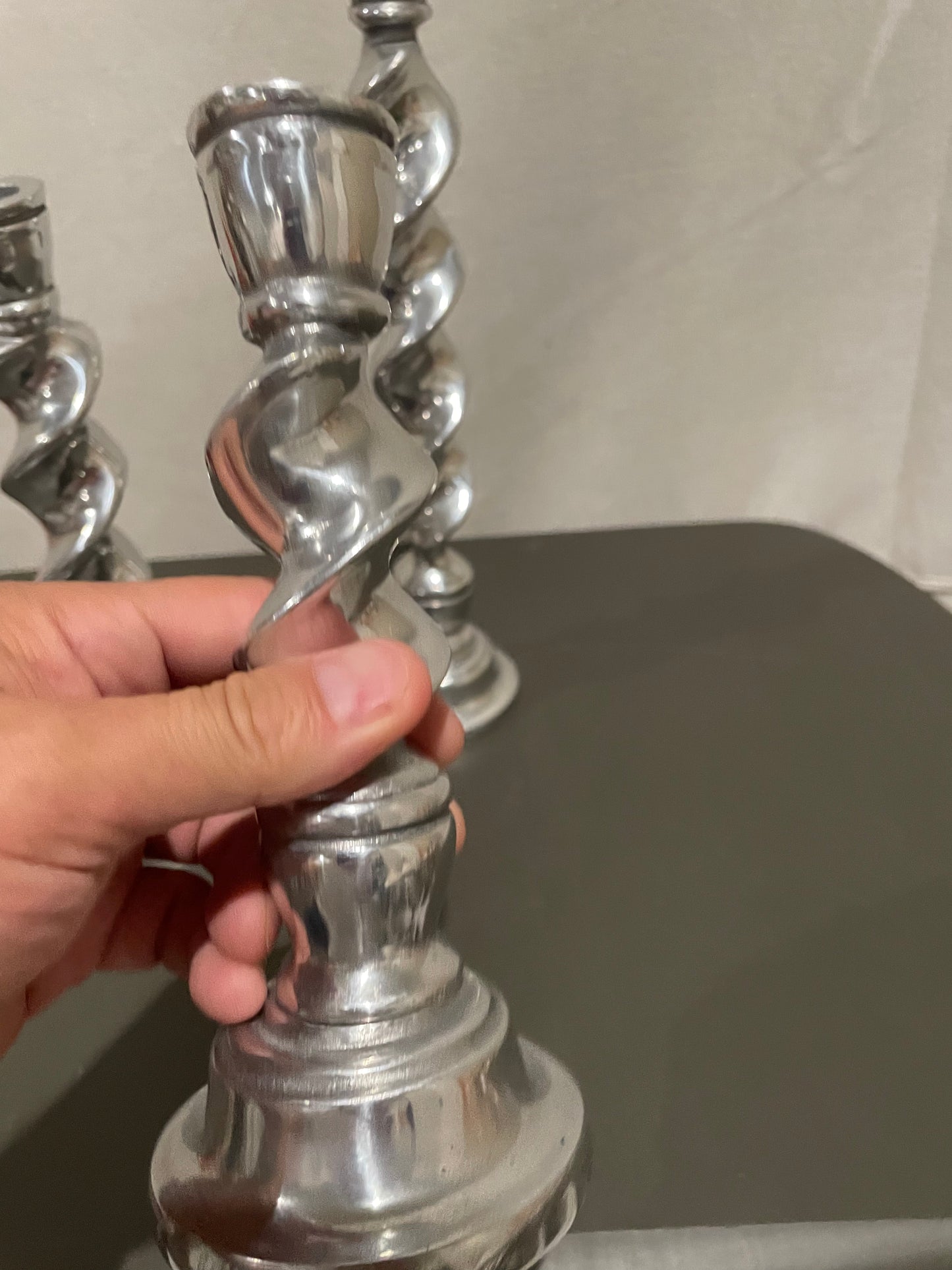 3 Tier Spiral Silver Candle Stick Holders