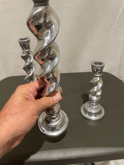 3 Tier Spiral Silver Candle Stick Holders