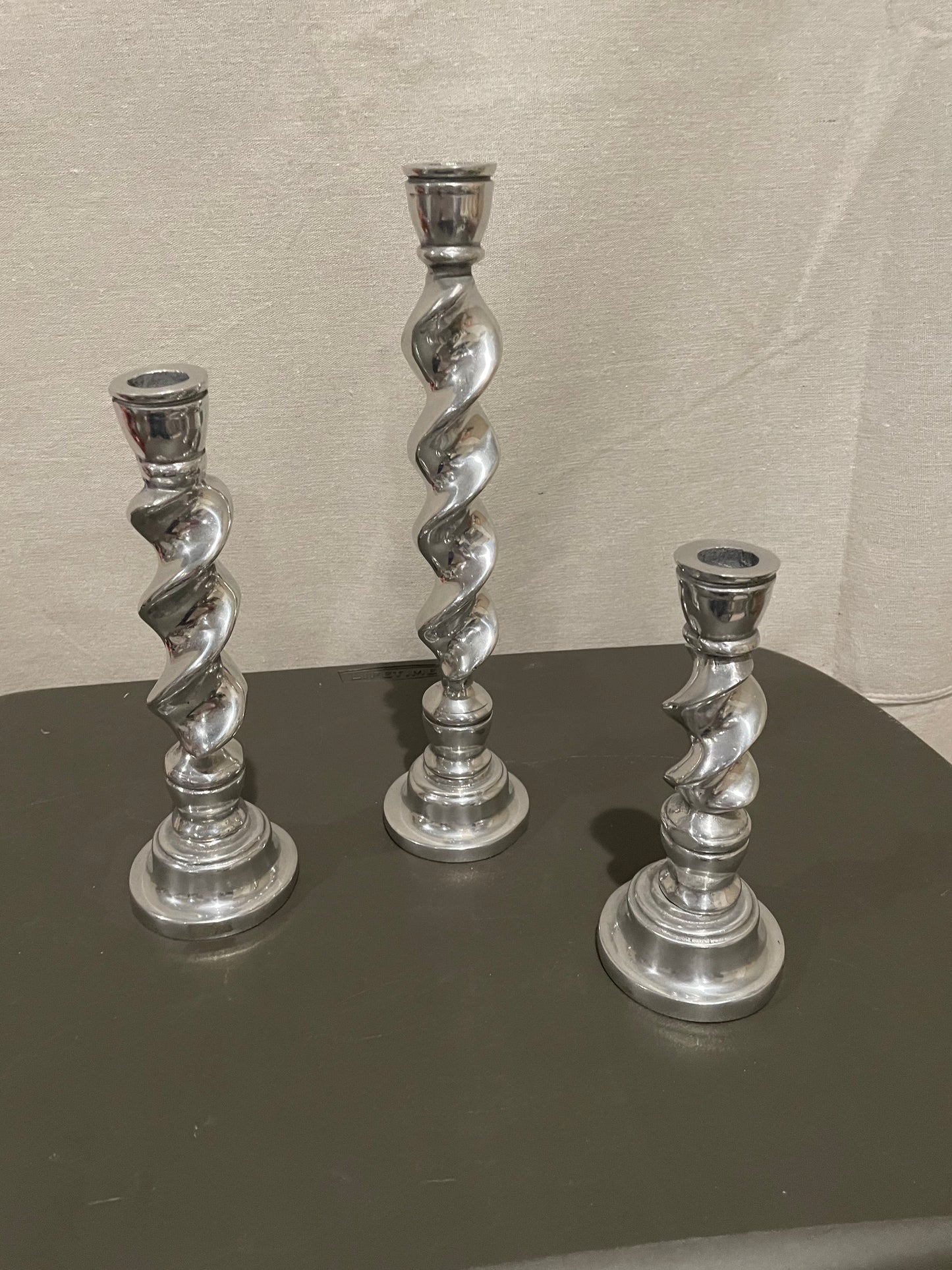 3 Tier Spiral Silver Candle Stick Holders