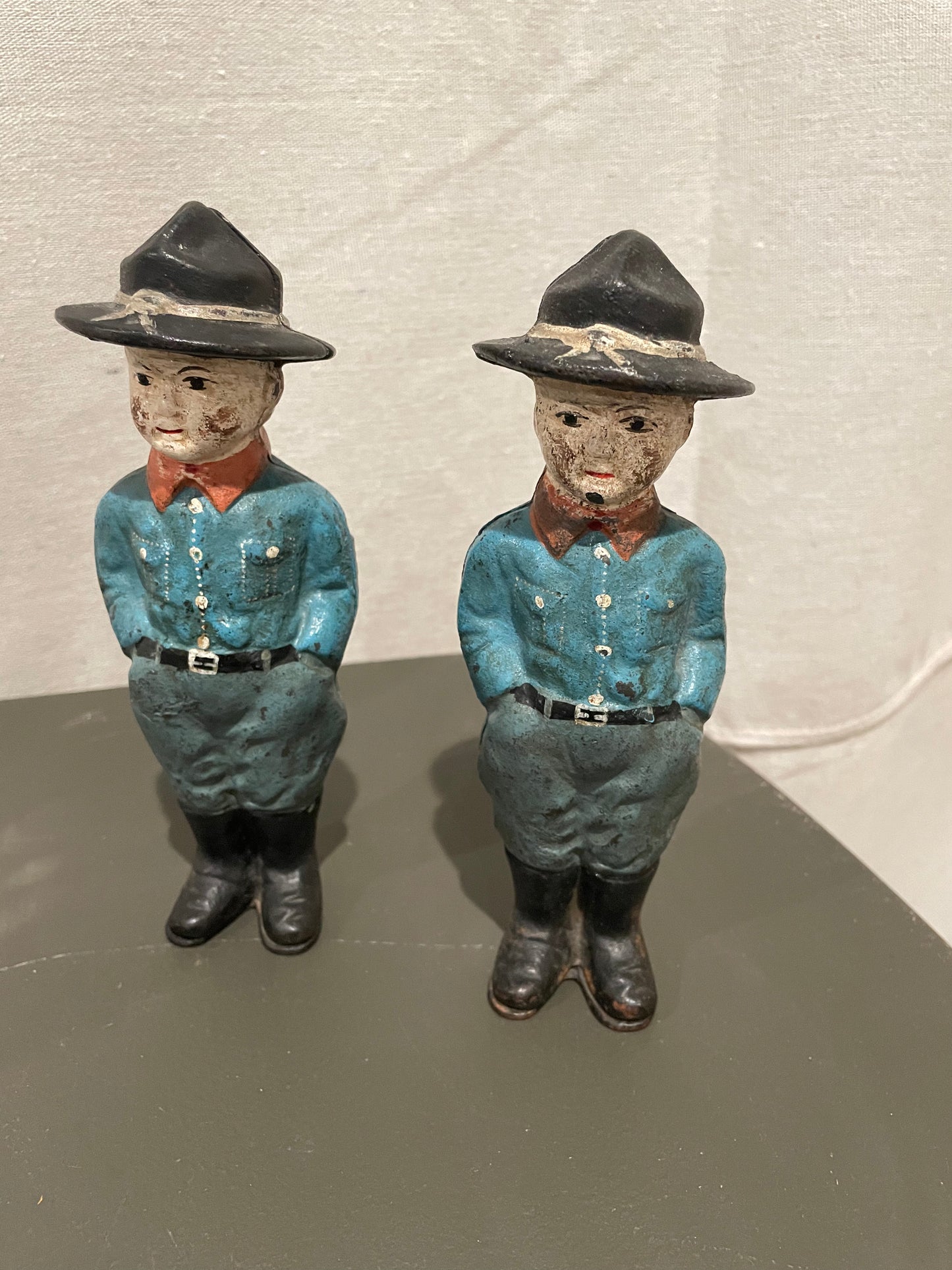 Pair of Antique Cast Iron Still Coin Bank ~WWI Doughboy Soldiers